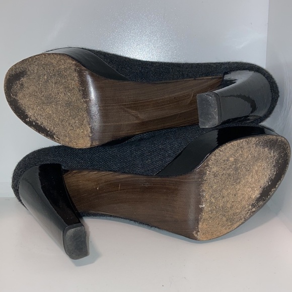 Stuart Weitzman Black Grey Tweed Peep Toe Stiletto Pumps Heels SIZE 7 Platform - Picture 10 of 10